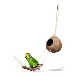Іграшка для птахів Кокос з дерев'яною драбиною