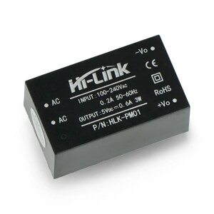 Блок живлення Hi-Link HLK-PM01 для перетворення мережевої напруги 100V-240VAC / 5VDC, 0,6 A