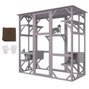 Дерев'яний вольєр для котів VEVOR Cat Cage Condo Catio з 5 платформами, 7-поверховий манеж для тварин з 2 боксами для