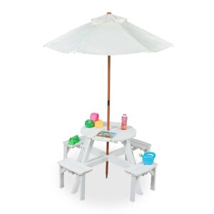 Комплект дитячих сидінь і столу з регульованим парасолькою для пікніка, пляжу, кемпінгу, дерево, 4 стільці
