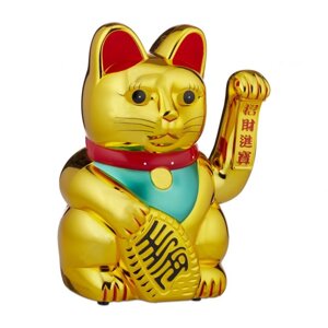 Азіатський декоративний талісман удачі махає кішка, пластик, від батарейок 2хАА, золотий