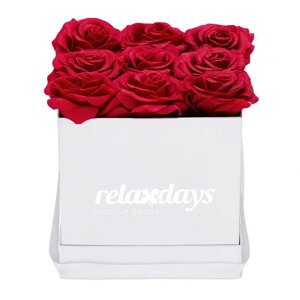 Біла квадратна коробка для троянд з 9 трояндами