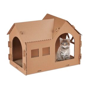 Картонний котячий будиночок з когтеточкою