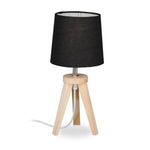 Приліжкова настільна лампа з круглим абажуром і дерев'яною основою, E14, 240 В, 31 x 14 см, чорний
