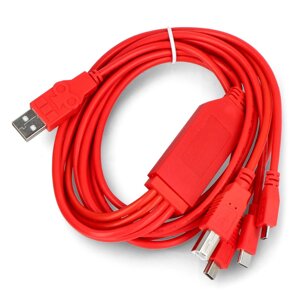 Багатофункціональний кабель 4-в-1 з роз'ємом USB A - USB B, miniUSB, microUSB, USB Type C - 180 см - червоний -