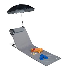 Пляжний м'який регульований шезлонг з парасолькою, 3 положення, поліестер / сталь, 6 x 60 x 197 см