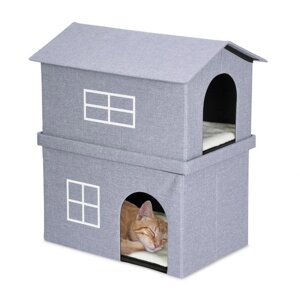 Світло-сірий котячий будиночок з 2 полицями