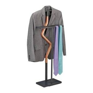 Сучасна елегантна вішалка для костюмів на стійці з поперечиною, сталь/МДФ, 107 x 47,5 x 20 см