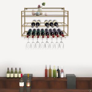 3-ярусна підвісна полиця для вина з тримачами для келихів, металева стійка для вина (золото)