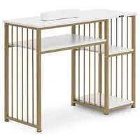 Манікюрний стіл - Залізний каркас - Білий / Золотий - 3 полиці - Лоток для рук