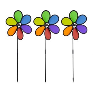 Набір обертових вітряних млинів квітка для саду, поліестер / скловолокно, 3 шт.