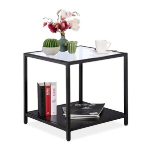 Приставний столик чорний зі скляною стільницею