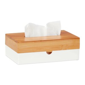 Біла тканинна коробка з бамбуковою кришкою