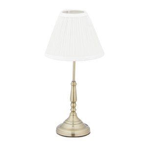 Вінтажна настільна лампа з круглим абажуром, E14, 40 Вт, 230 В, залізо / тканина / пластик, біле золото, 43 x 21 см