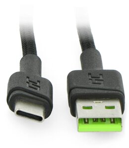 Зелений кабель для швидкої зарядки USB 2.0 типу A - USB 2.0 типу C з підсвічуванням Cell Ray - 1,2 м чорний з опліткою