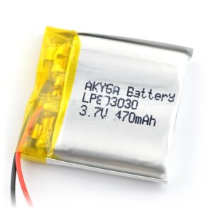 Li-Pol акумулятор Akyga 470 mAh 1S 3.7 V - 50 мм - кабель 30 x 30 x 6 мм