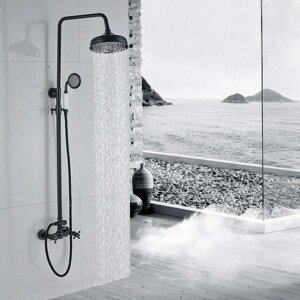 20см 8" чорний змішувач для душу для ванної кімнати з регульованою по висоті душовою головкою для дощового душу