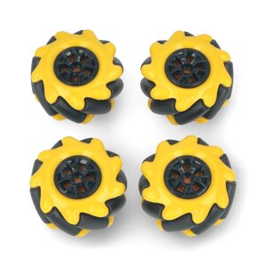 Комплект коліс Mecanum - 48 мм - 4 штуки - чорний / жовтий з коліщатками - DFRobot FIT0662-1