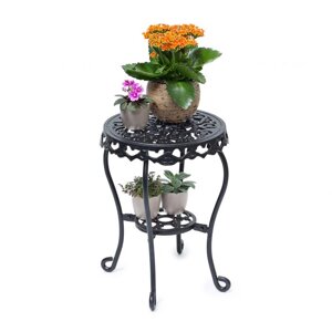 Декоративна кругла підставка для квітів в стилі Кантрі 2-х рівнева, чавун, чорний