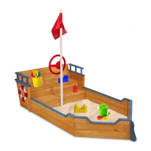 Дитяча пісочниця піратський корабель для розваги на відкритому повітрі, дерево/пластик, 136 x 200 x 95 см