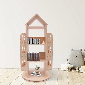 Велика дерев'яна дитяча книжкова полиця, що обертається на 360 градусів у формі будиночка Підлогова полиця Дитяча