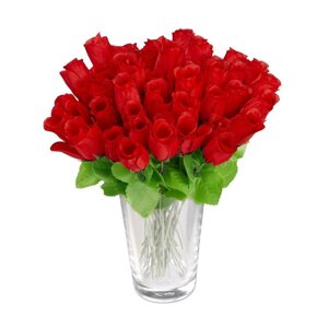 Букет штучних червоних троянд для декору, тканина / пластик, 26х8 см, 48 шт.
