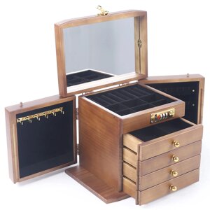 5-шарова дерев'яна скринька для ювелірних виробів Вбудовані дзеркальні скриньки для ювелірних виробів з комбінованим