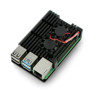 Корпус JustPi для Raspberry Pi 4B - алюмінієвий з двома вентиляторами - чорний - LT-4B02