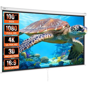 Проекційний екран VEVOR 254 см HD 4K Outdoor Indoor Manual Projector Screen Швидко складаний портативний кіноекран 16:9