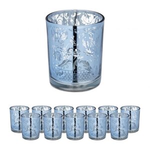 Набір скляних свічників для чайних свічок, срібло, 8,5 х 7 см, 12 шт.