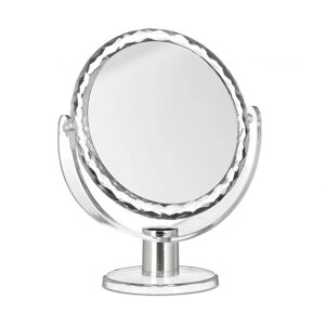 Кругле Косметичне дзеркало зі збільшенням на підставці, срібло, пластик / залізо