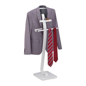 Сучасна елегантна вішалка для костюмів на ніжці, білий, сталь / МДФ, 112 x 46 x 32 см