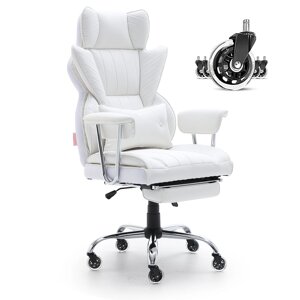 Офісне крісло VEVOR крісло керівника зі шкіри PU білого кольору з підставкою для ніг, письмовий поворотний стілець