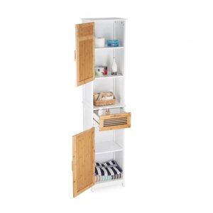 Високий шафа з дверцятами і ящиком для зберігання у ванній кімнаті, МДФ/бамбук, 173,5 х 30,5 х 32 см