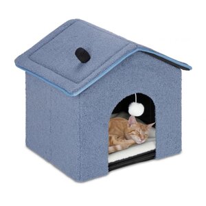 Складаний будиночок для кішок і дрібних порід собак, поліестер / МДФ / піноматеріал, синій