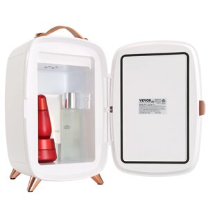 Портативний дзеркальний холодильник для краси VEVOR 6 л зі світлодіодним освітленням, білий міні-холодильник для