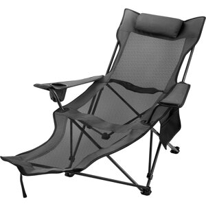 Стілець для кемпінгу VEVOR розкладний з підставкою для ніг стілець для кемпінгу сірий садовий стілець з підставкою для