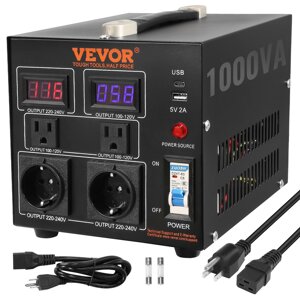Перетворювач напруги VEVOR 1000W Трансформатор змінного струму 110V220V Трансформаторний перетворювач 2x американських