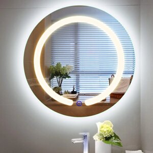20-дюймове кругле світлодіодне дзеркало для ванної та макіяжу настінне дзеркало з сенсорним датчиком