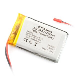 Li-Pol акумулятор Akyga 2200 mAh 1S 3.7 V - штекер JST-BEC + гніздо - 59x37x9 мм