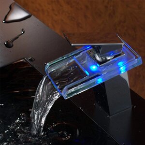 Змішувач для умивальника зі світлодіодним скляним водоспадом змішувач для умивальника 3 x RGB освітлення, що змінює