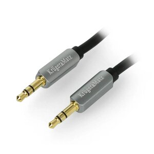 Стерео кабель Kruger & Matz з jack 3,5 мм для передачі аудіосигналу, 1,8 м, Чорний