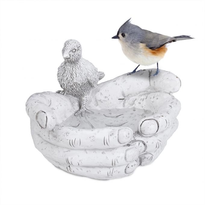 Поїлка-ванночка для дрібних птахів у вигляді відкритих рук, полірезин, 17 x 24 x 22 см від компанії магазин Апельсин - фото 1