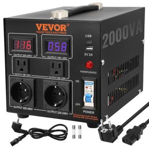 VEVOR 2000 ВА перетворювач напруги Трансформатор змінного струму 110 В220 В трансформатор 2x US NEMA 5-15R 3-pin/2x