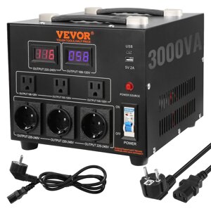 VEVOR 3000VA Voltage Converter Transformer AC 110V220V Transformer Converter 3 US NEMA 5-15R 3-контактні вихідні