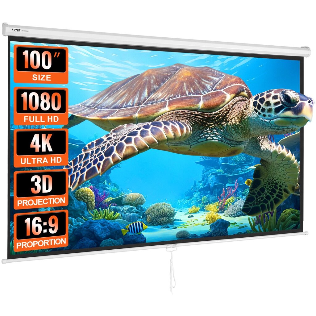 Проекційний екран VEVOR 254 см HD 4K Outdoor Indoor Manual Projector Screen Швидко складаний портативний кіноекран 16:9  від компанії магазин Апельсин - фото 1
