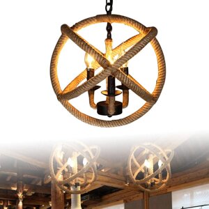 Промислова ретро конопляна мотузка Підвісна лампа Підвісна лампа кафе Vintage Loft Ретро-підвісна лампа з 3 вогнями