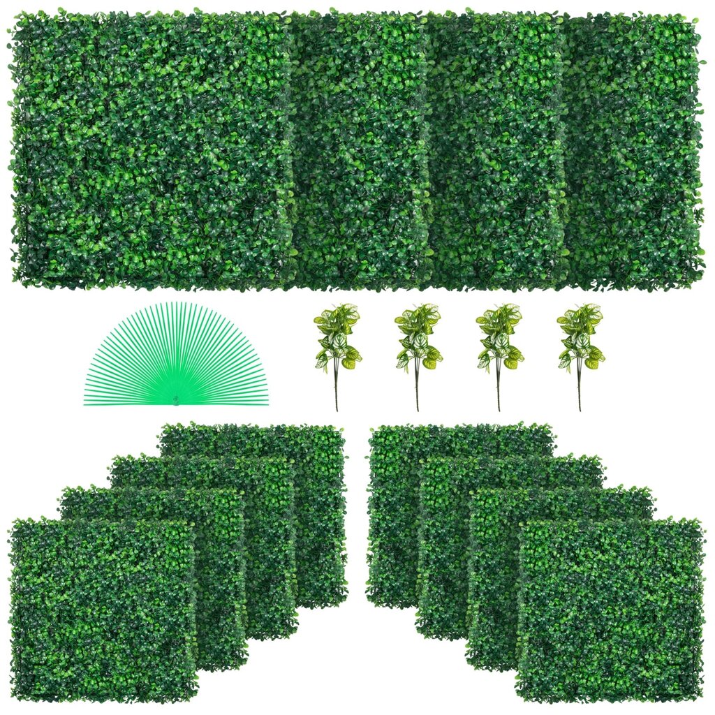 VEVOR Штучна рослинна стіна 12 шт 20 х 20 дюймів, приватна огорожа штучна зелена, штучний самшит PE, екран від компанії магазин Апельсин - фото 1