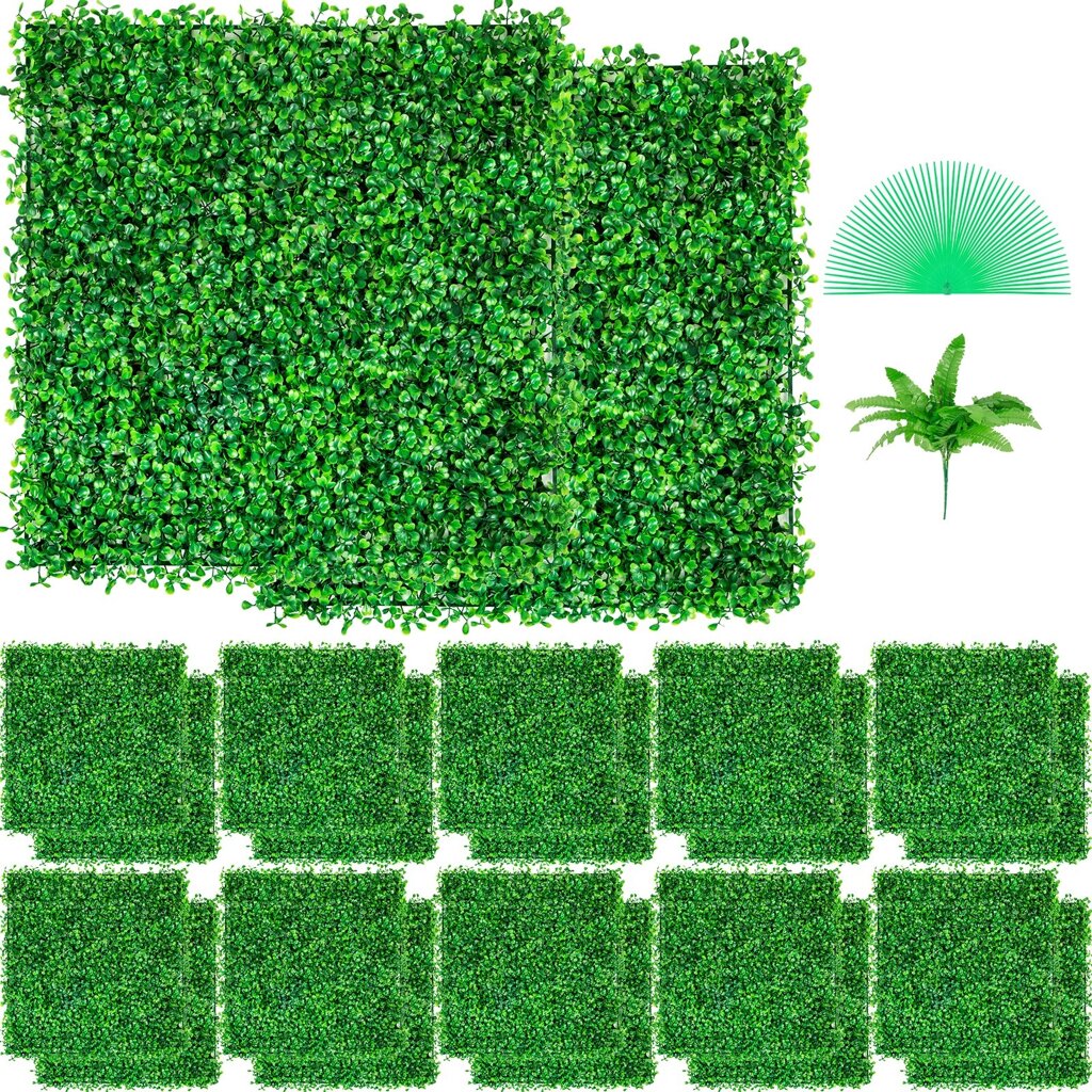 VEVOR Штучна рослинна стіна 24 шт 10 х 10 дюймів, приватна огорожа штучна зелена, штучний самшит PE, екран від компанії магазин Апельсин - фото 1