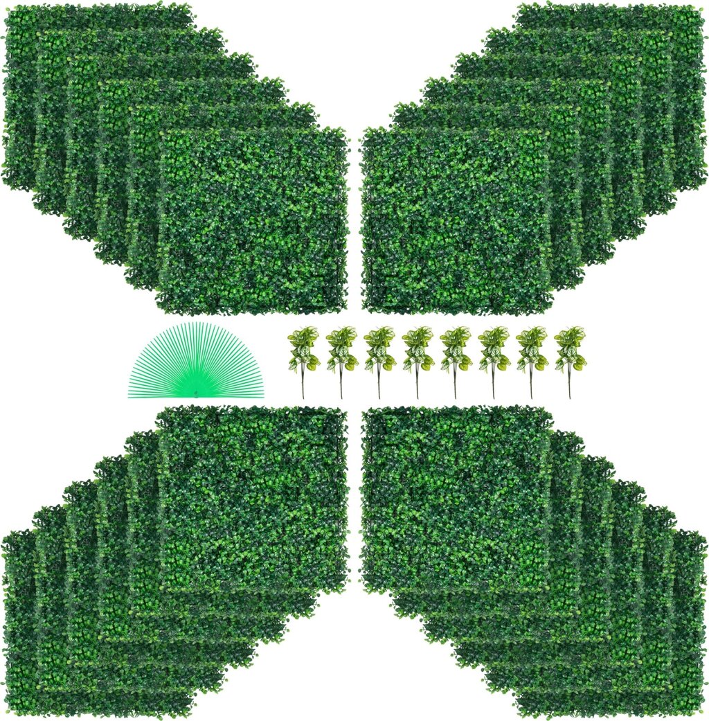 VEVOR Штучна рослинна стіна 24 шт 20 х 20 дюймів, приватна огорожа штучна зелена, штучний самшит PE, екран від компанії магазин Апельсин - фото 1